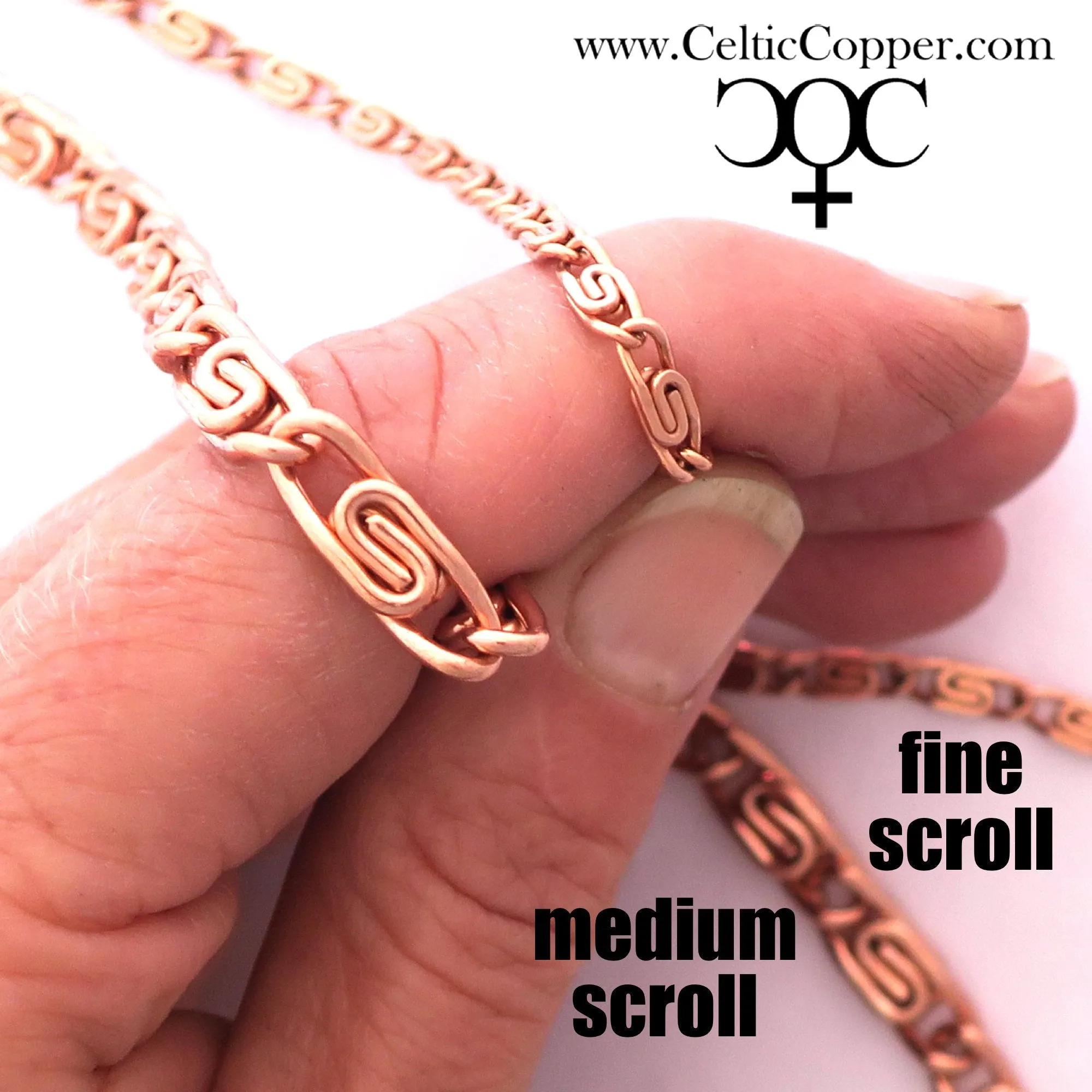 Set of 2 Solid Copper Anklet Chains AC66S Adjustable Medium 5mm Celtic Scroll Chain Copper Anklet Set