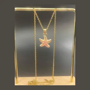 Shell & Star Pendant Necklace Light Pink