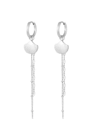 Shell Chain Hoop Earrings - Silver