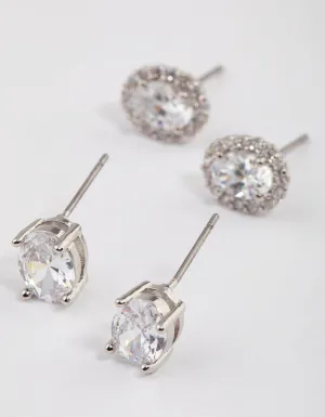 Silver Oval Cubic Zirconia Stud Earring Pack