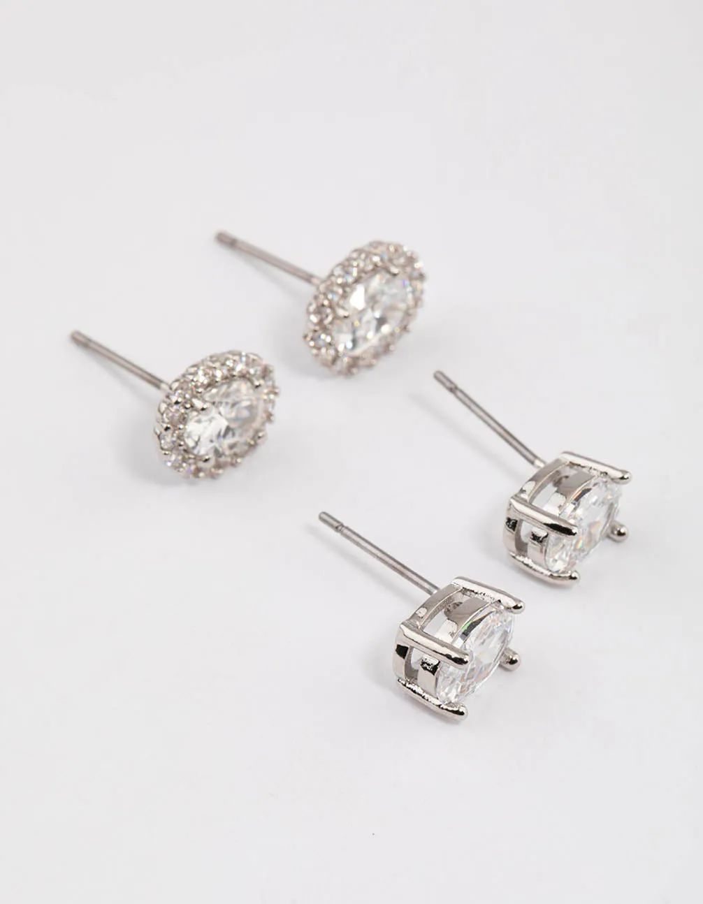 Silver Oval Cubic Zirconia Stud Earring Pack