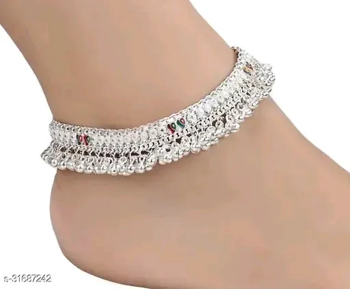 Sizzling Glittering Women’s Anklets & Toe Rings - Silver Plated Brass &amp; Copper