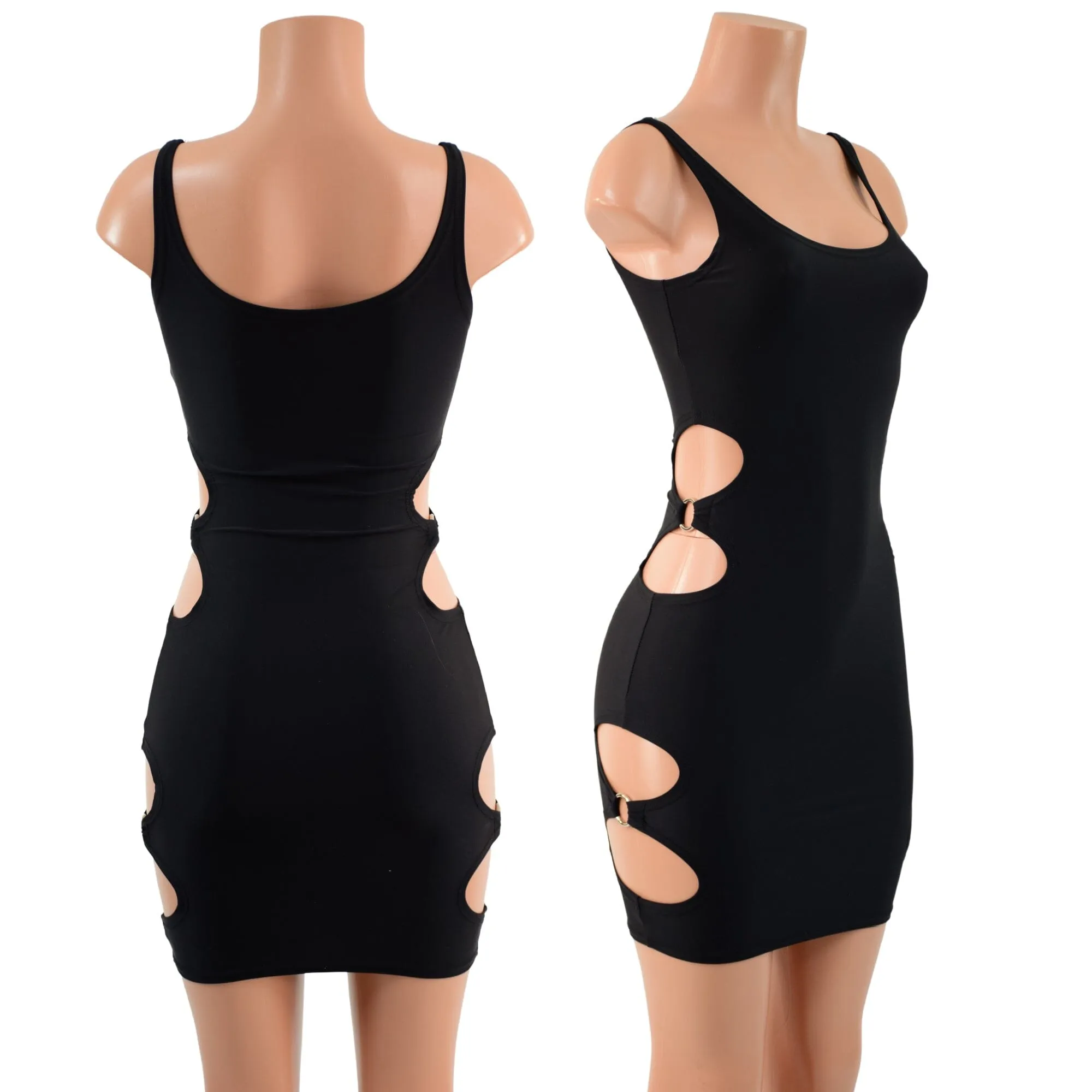 Skinny Strap Bodycon Tank Dress with O-Ring Cutouts