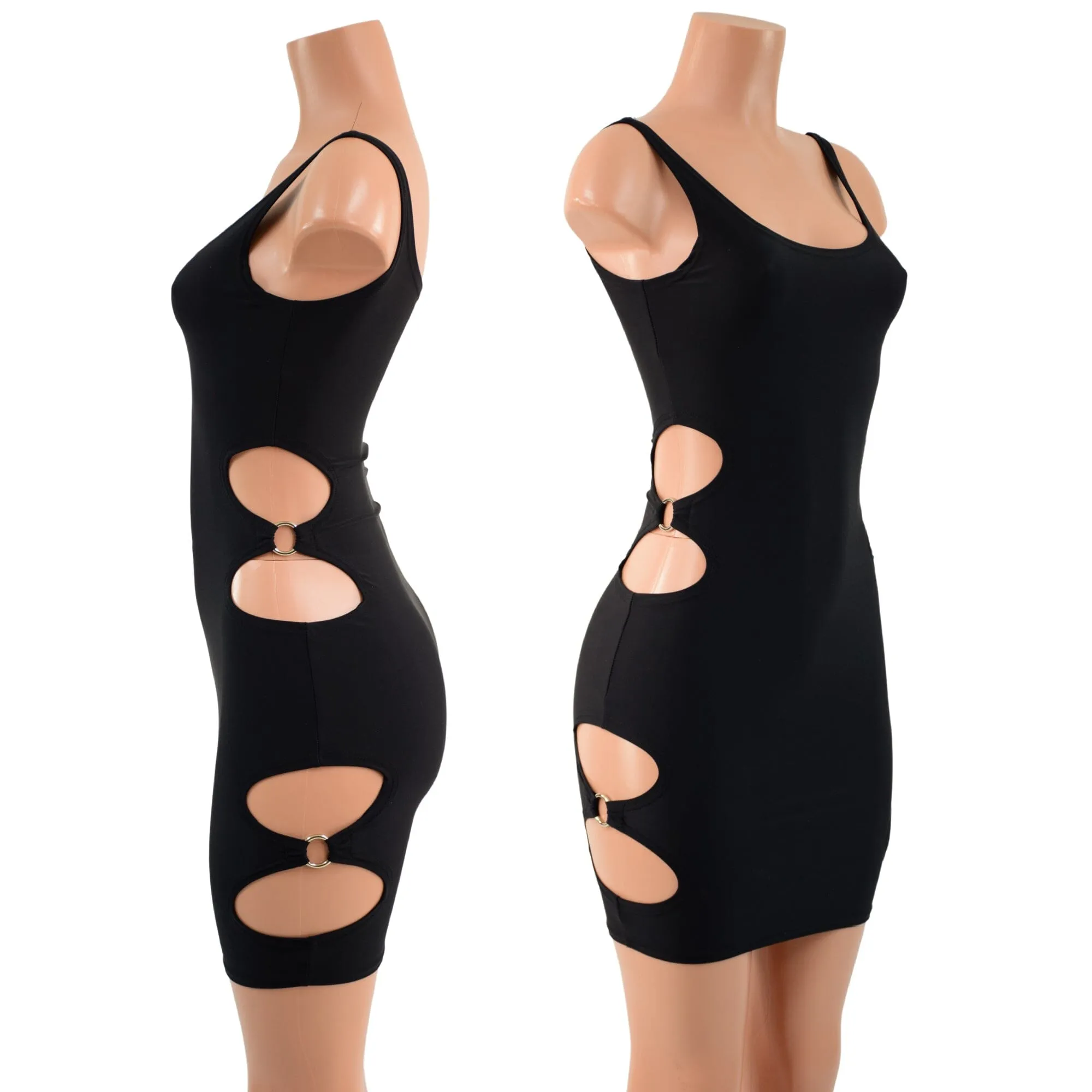 Skinny Strap Bodycon Tank Dress with O-Ring Cutouts