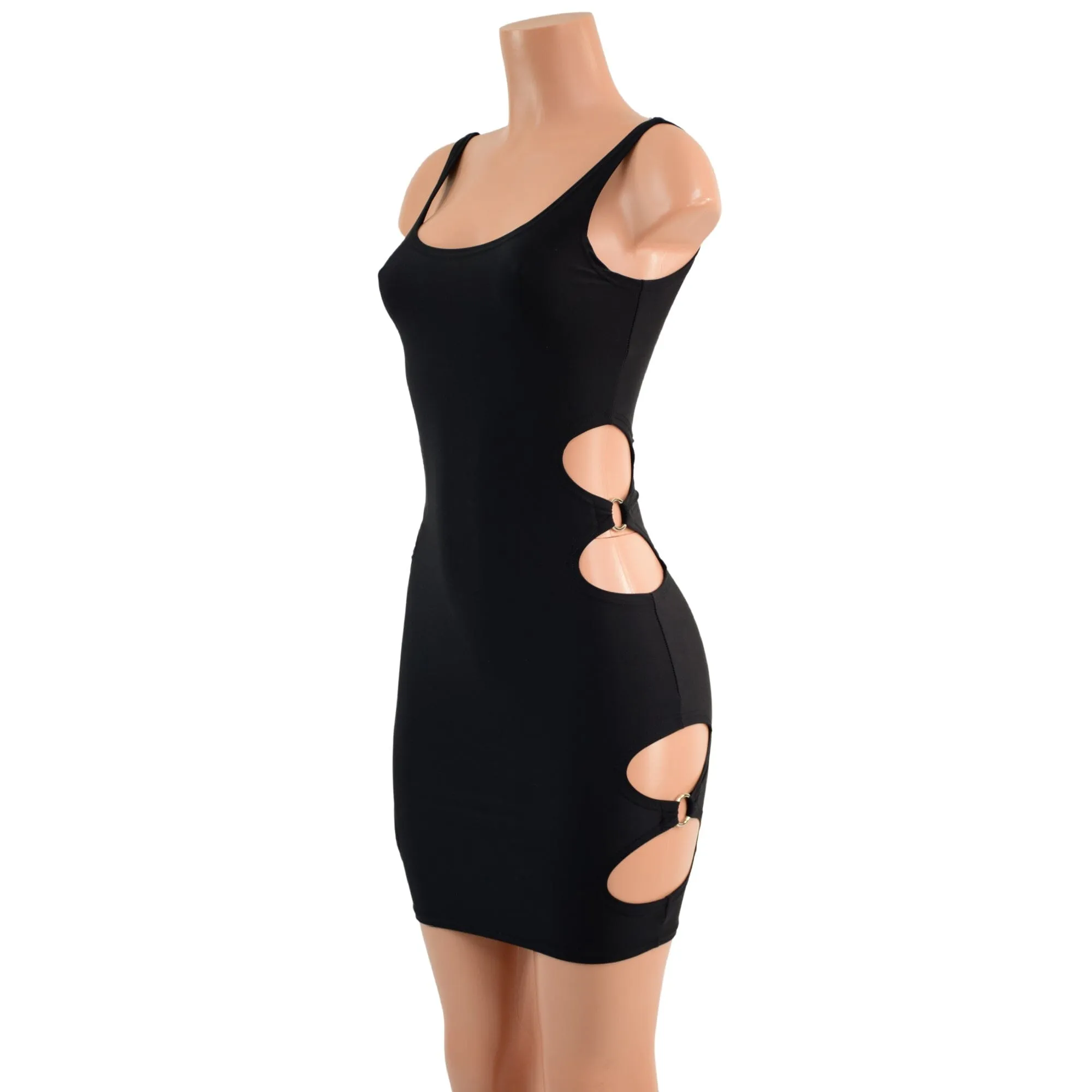 Skinny Strap Bodycon Tank Dress with O-Ring Cutouts