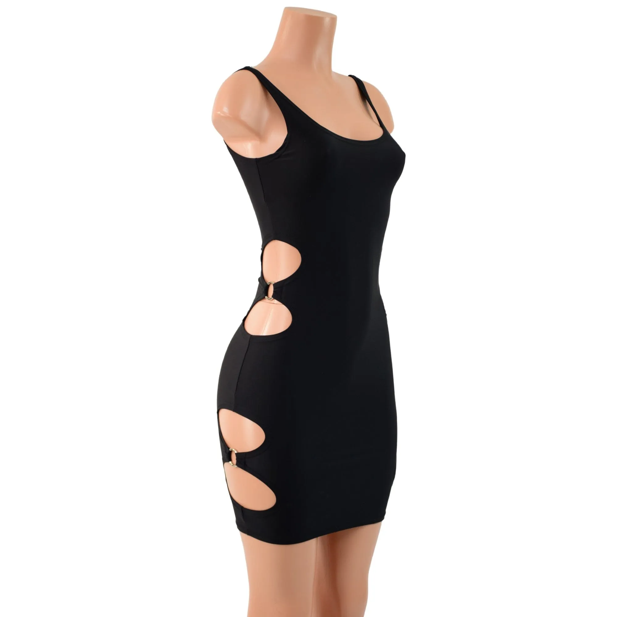 Skinny Strap Bodycon Tank Dress with O-Ring Cutouts