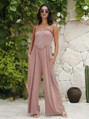 Square Neck Spaghetti Strap Wide Leg Jumpsuit with Pockets