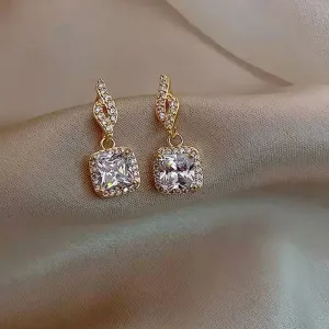 Square White Zircon Personality Fashion Daily Wear Party New Earring