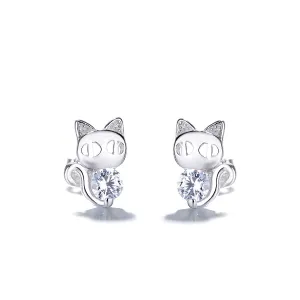 Sterling Silver Crystal Cat Earrings