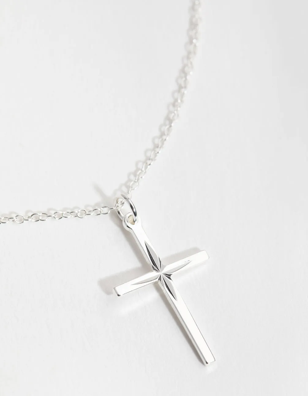 Sterling Silver Diamond Cut Cross Necklace