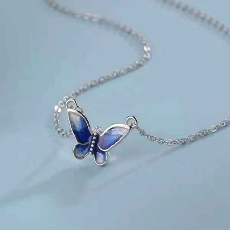 Sterling Silver Elegant Blue Butterfly Necklaces