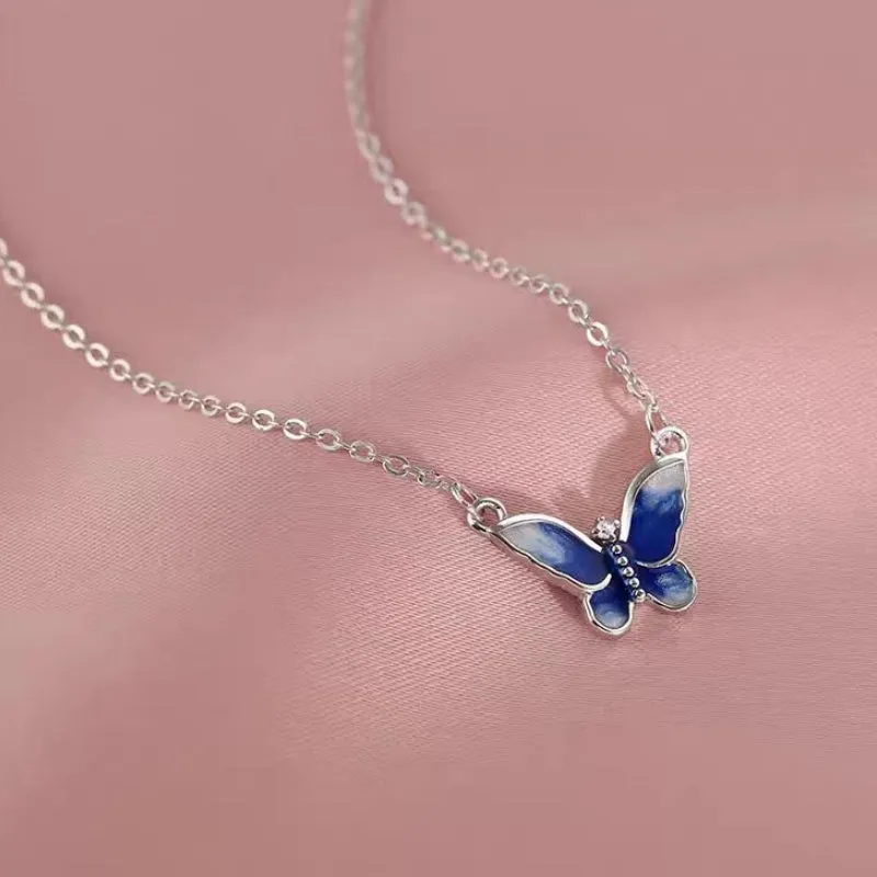 Sterling Silver Elegant Blue Butterfly Necklaces