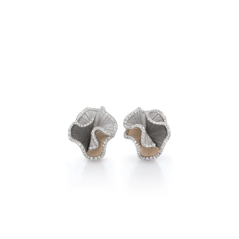 Sultana 0.48ct Round Diamond Earrings in 18K White Ice, Natural Beige and Black Lava Gold