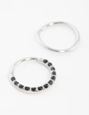 Surgical Steel Black Cubic Zirconia Textured Nose Rings 2-Pack