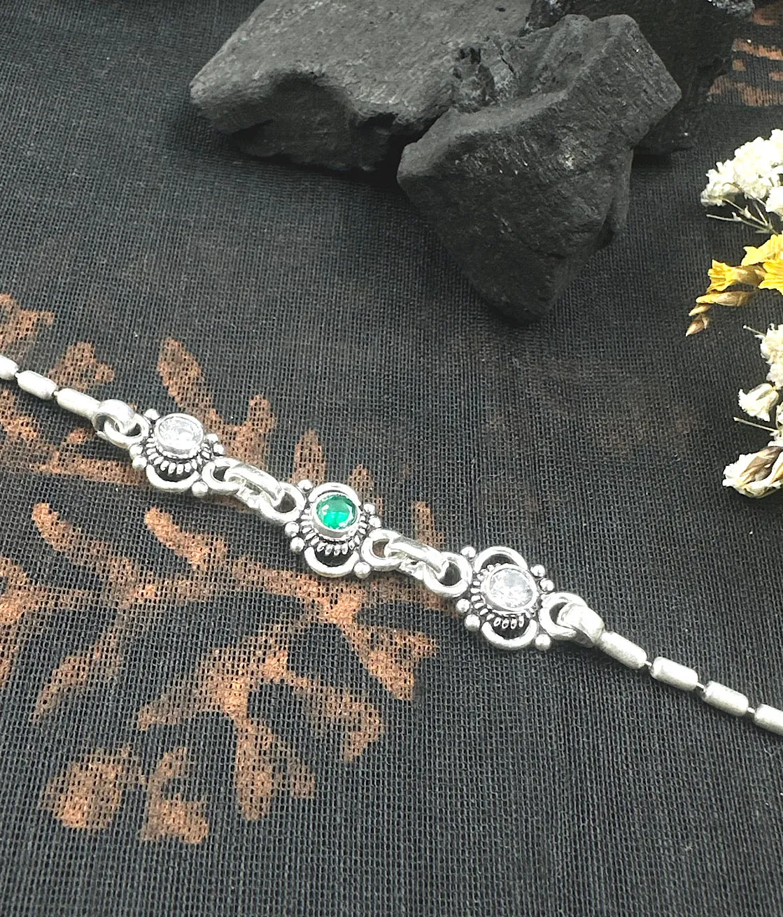 The Silver Gemstone Bracelet (White/Green)