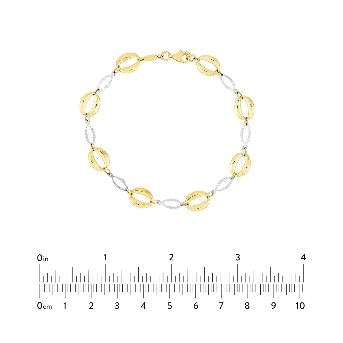 Two-Tone Puffed and Diamond-Cut Oval Link Bracelet