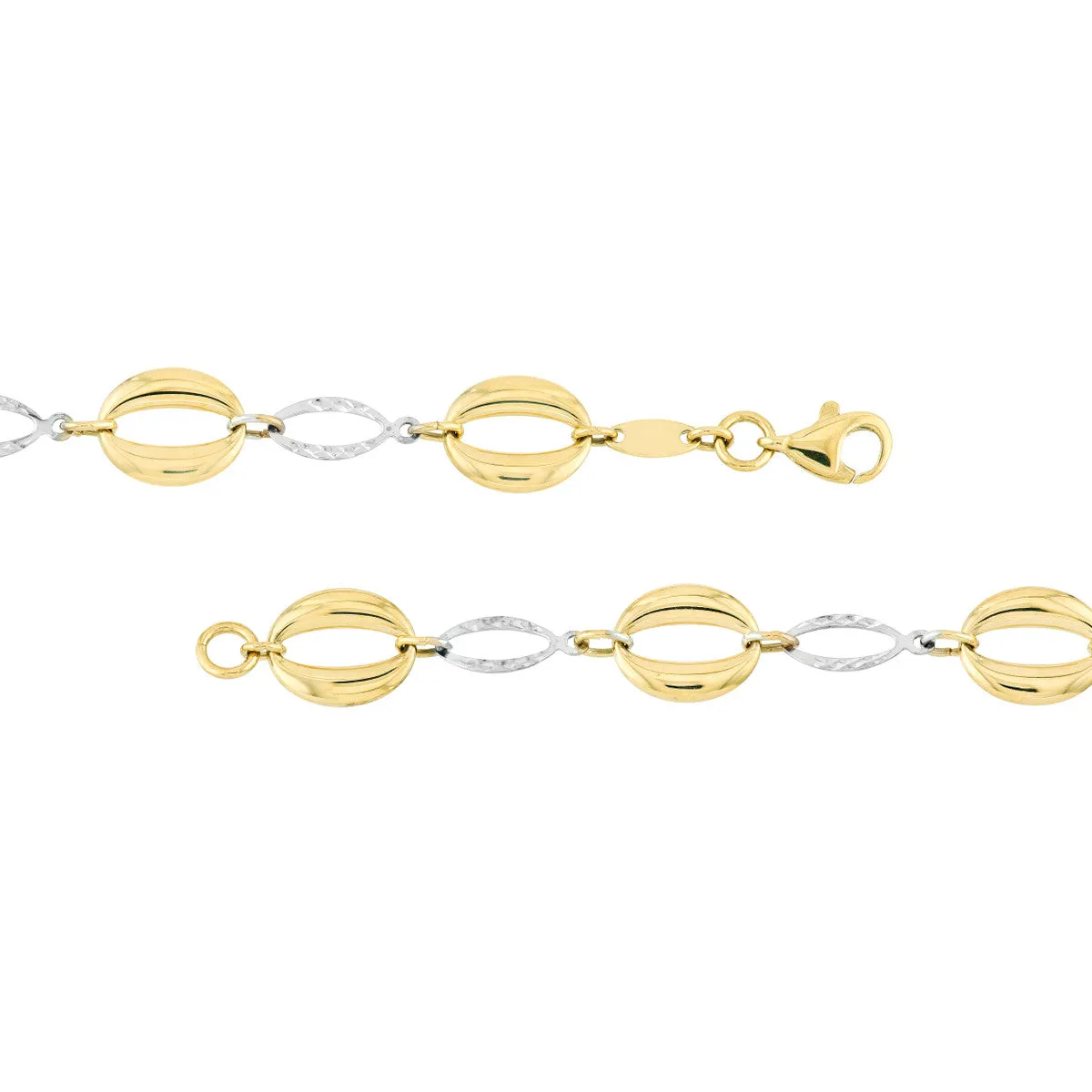 Two-Tone Puffed and Diamond-Cut Oval Link Bracelet