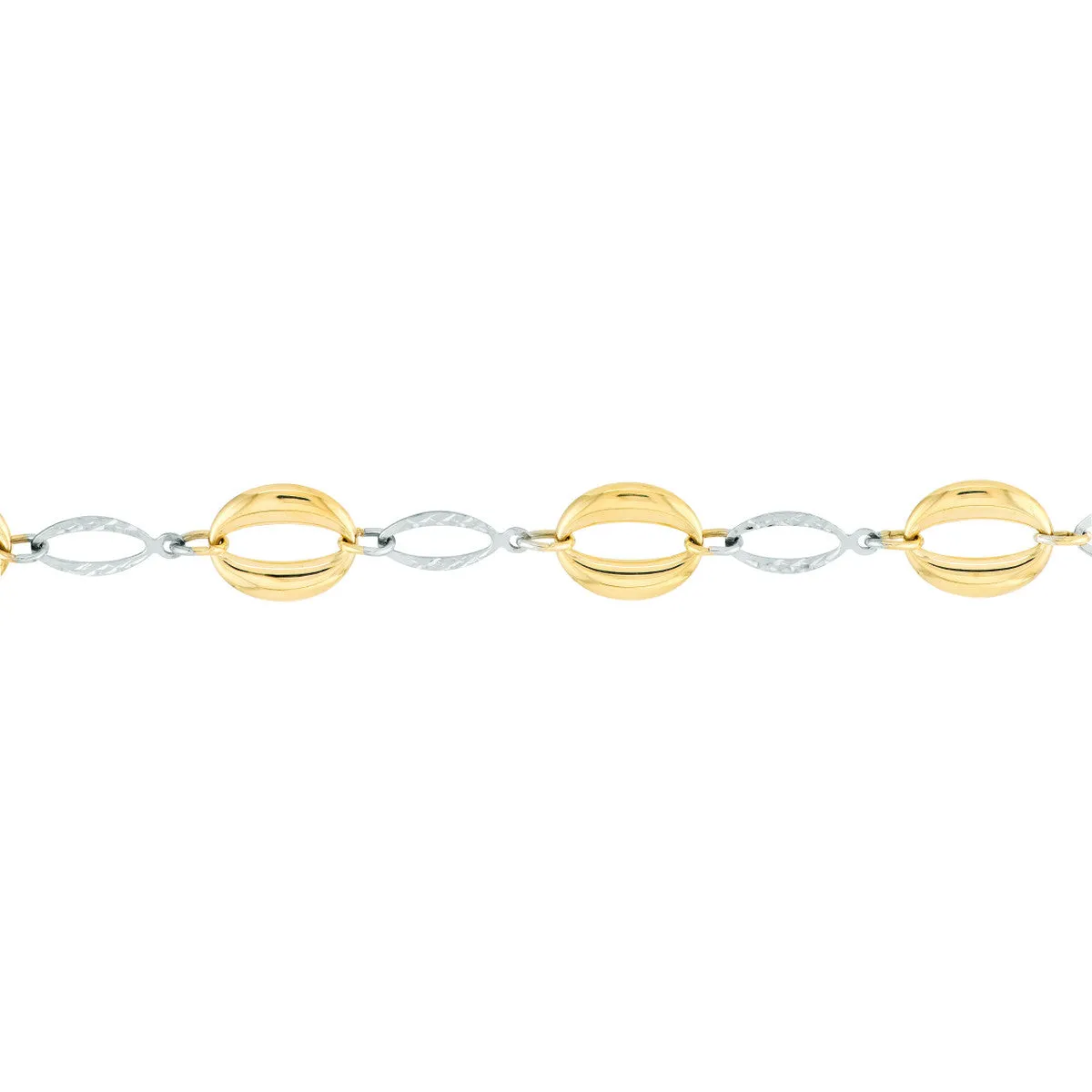 Two-Tone Puffed and Diamond-Cut Oval Link Bracelet