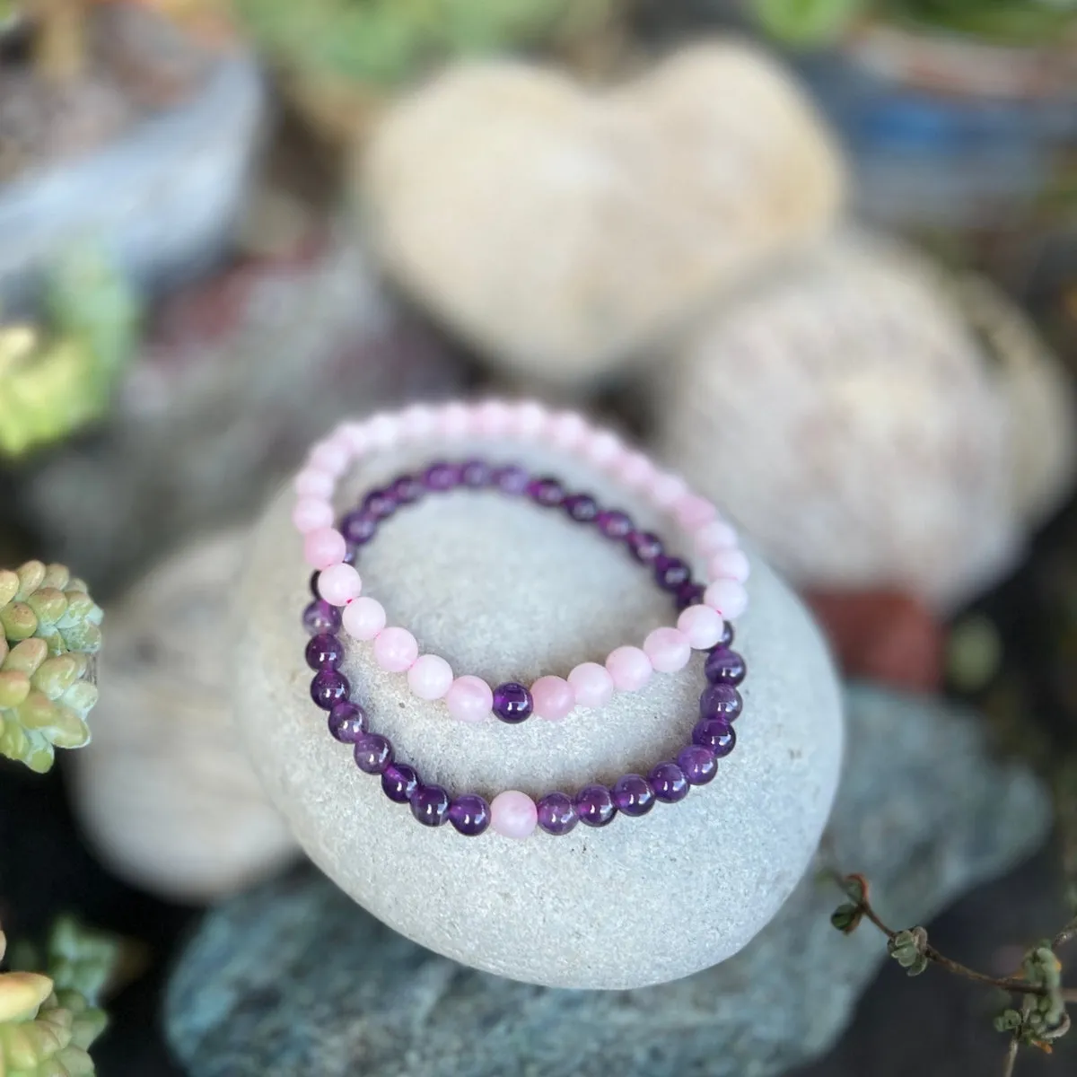 TWOgether Bracelet Pair: Amethyst and Rose Quartz