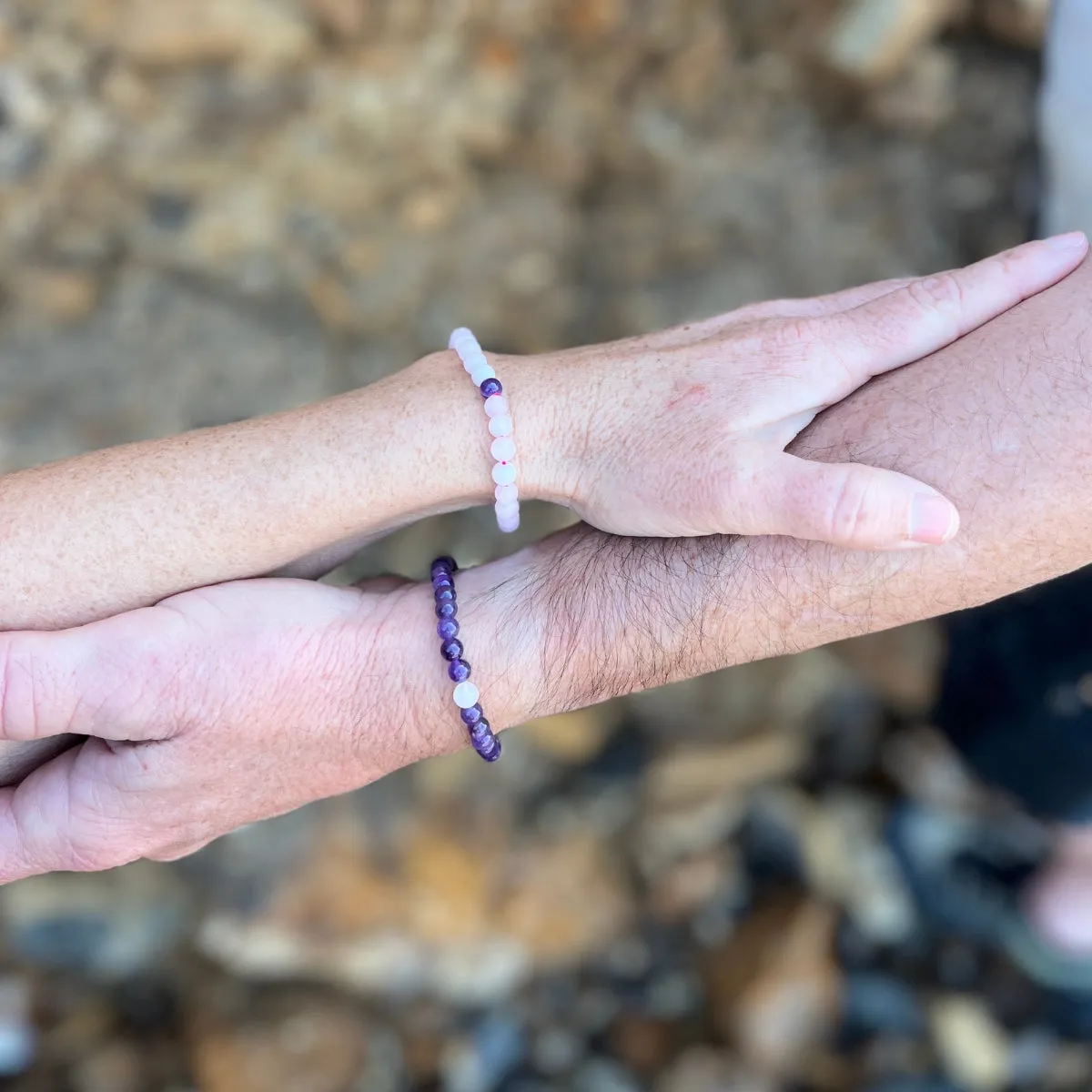 TWOgether Bracelet Pair: Amethyst and Rose Quartz