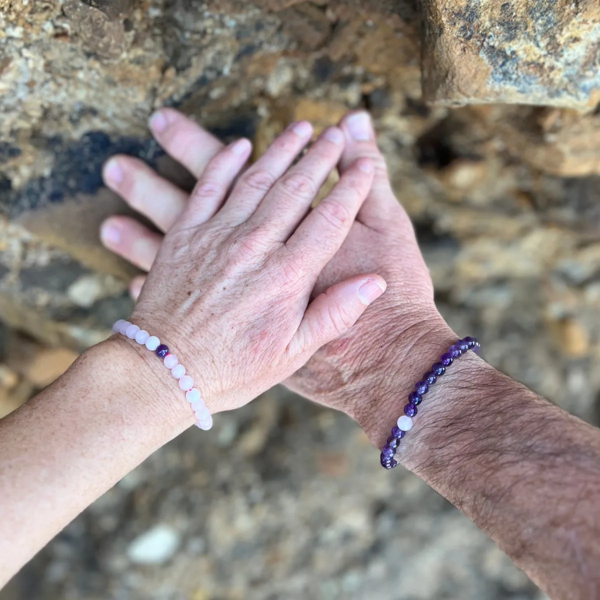 TWOgether Bracelet Pair: Amethyst and Rose Quartz