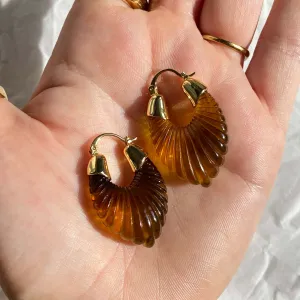 Vintage-Inspired Amber Resin Hoop Earrings with Gold Accents jlt11501