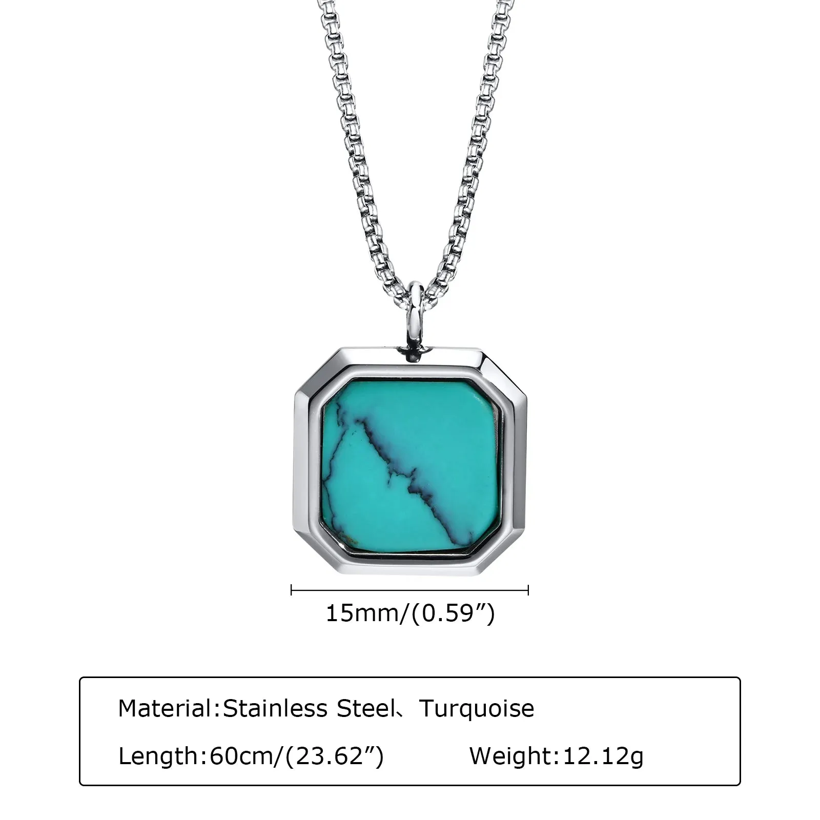 Vnox Square Natural Stone Necklaces for Men, Stylish Punk Stainless Steel Geometric Polygon Pendant Boy Male Gift Jewelry