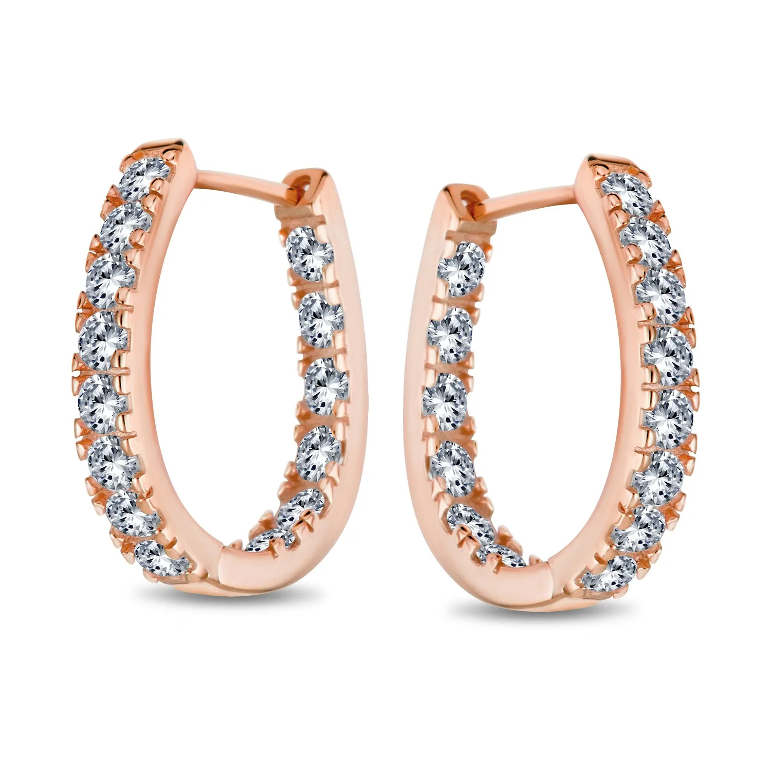 Wedding Classic Bridal Oval CZ Hoop Earrings Black Rose Gold Sterling Silver .60 Inch