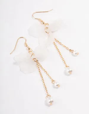 White Dainty Petal Pearl Drop Earrings