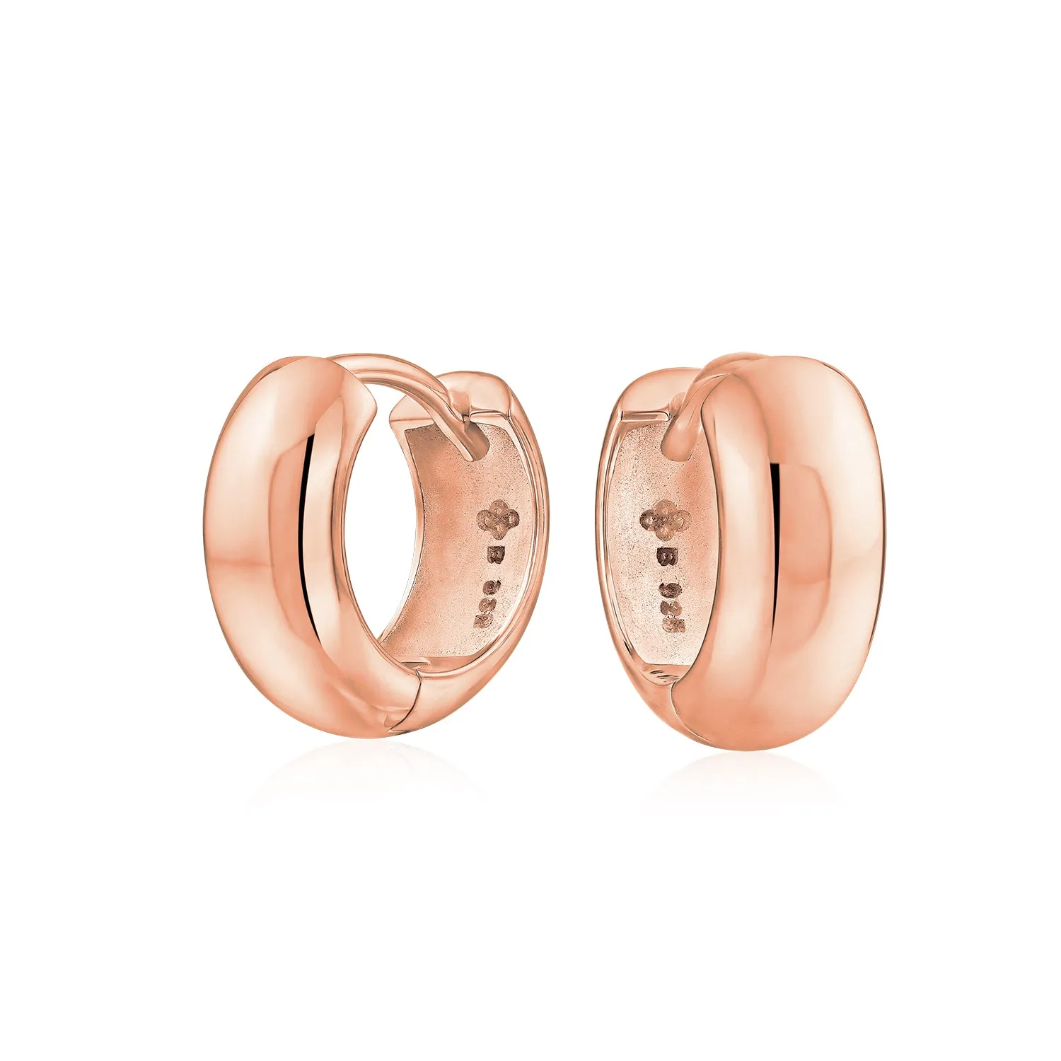 Wide Dome Hinge Small Hoop Earrings Rose Gold Plated Sterling Silver