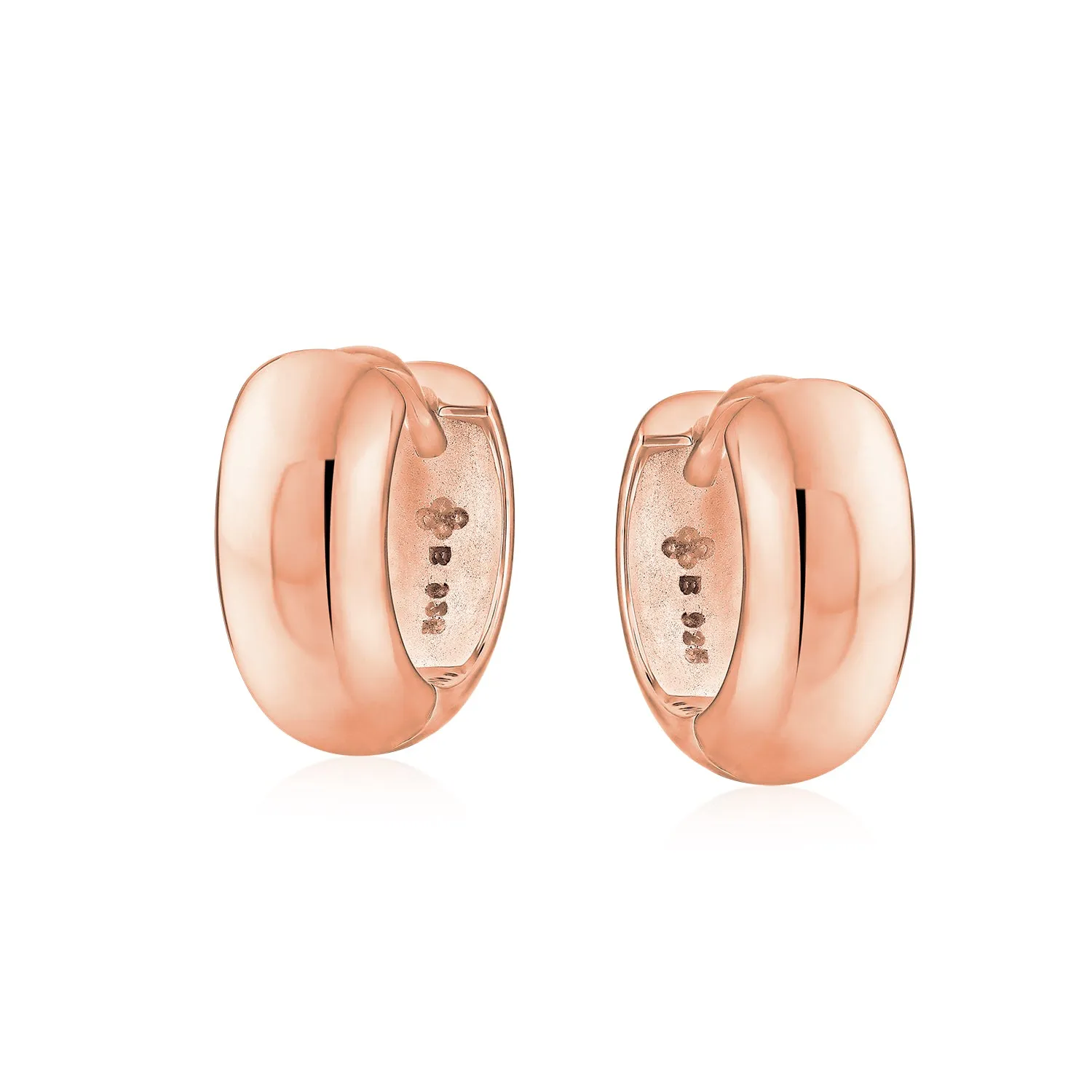 Wide Dome Hinge Small Hoop Earrings Rose Gold Plated Sterling Silver