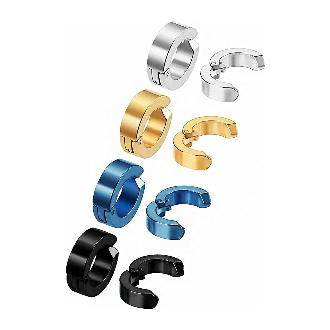 Yellow Chimes Hoop Earrings for Men Combo of 4 Pairs Stainless Steel Multicolor Non Piercing Huggie Hoops Earrings for Men and Women